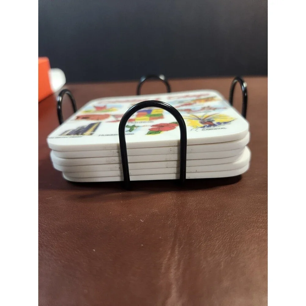 Trinidad & Tobago souvenir coasters featuring a colorful illustrated map,...